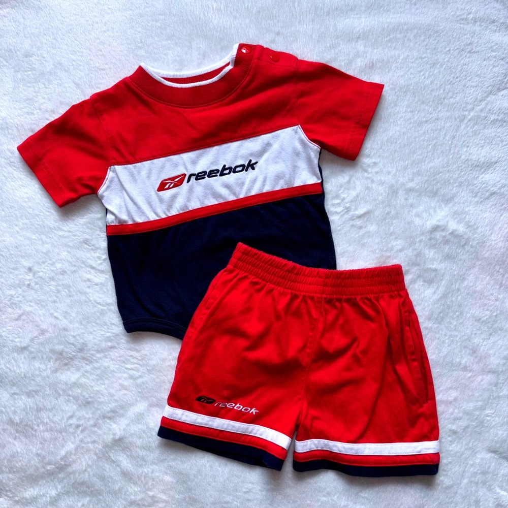 Vintage Sport Reebok Baby Boys Red White Blue Bodysuit and Shorts Set 12M